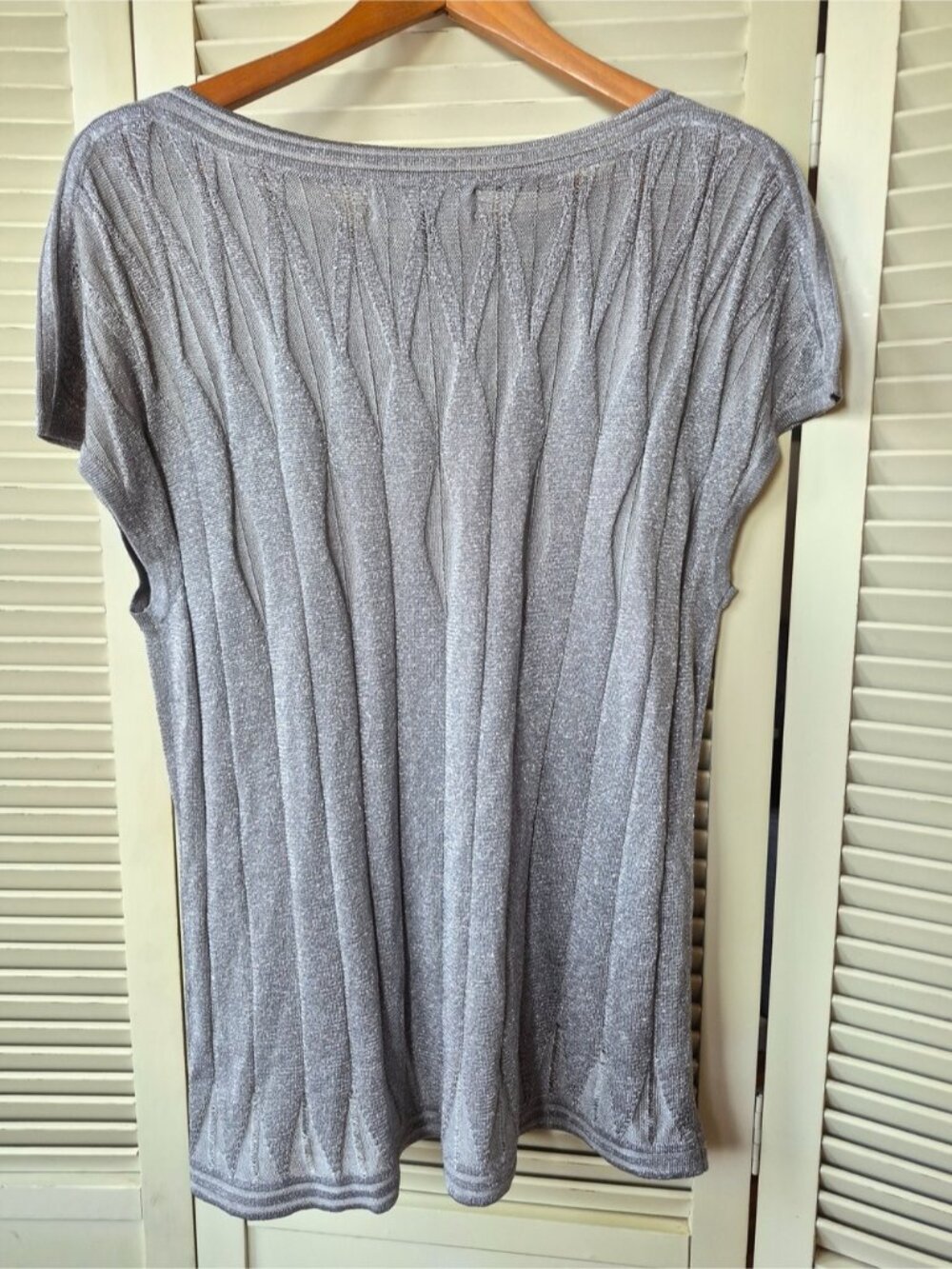 Silver Short-Sleeve Knit Top Size XL - Picture 2 of 4